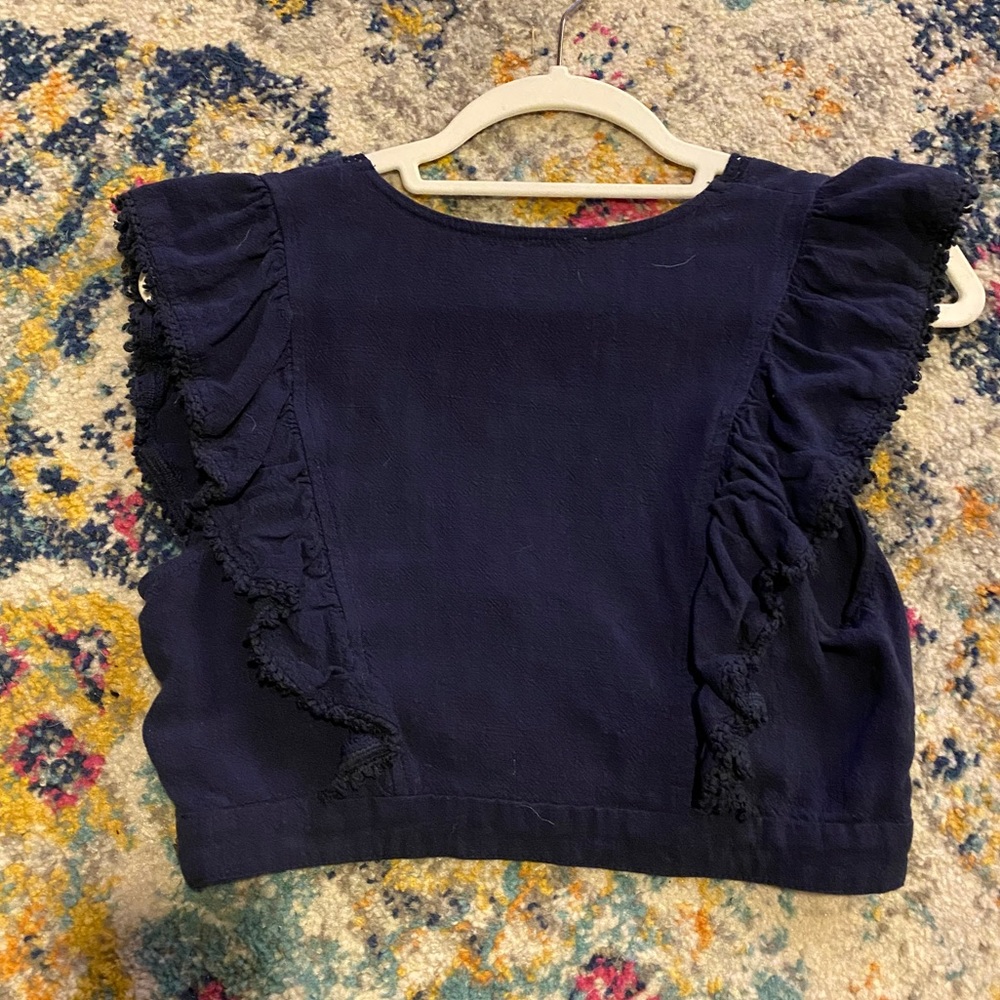 Navy Blue Ruffle Crop Top - Picture 2 of 4